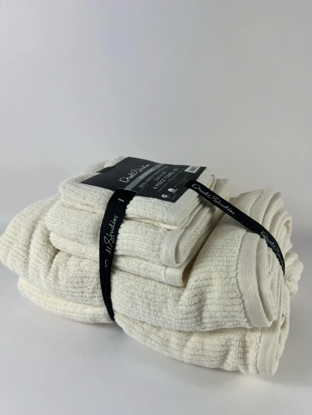 Dwell Studio Bath Towel Set 6 PC Cream Quick Dry 100% Zero Twist Cotton NEW